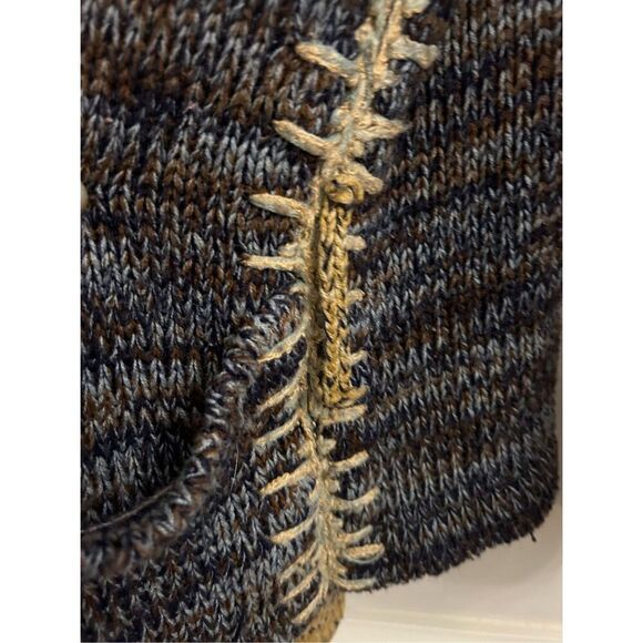 Vintage Brittania Patchwork Rustic Chunky Sweater Cardigan sz L Hippie Bell Slee - Picture 7 of 8